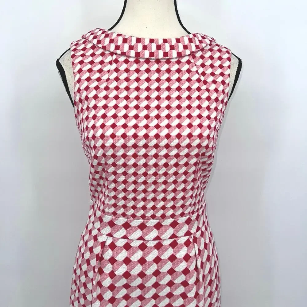 Boden Women's Red White Geometric Print Sleeveless Shift Dress Classic Size 8L